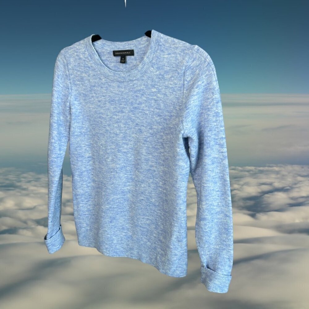 Banana Republic Aire Crew Neck Sweater Light Blue Heather Wool Blend Size Medium